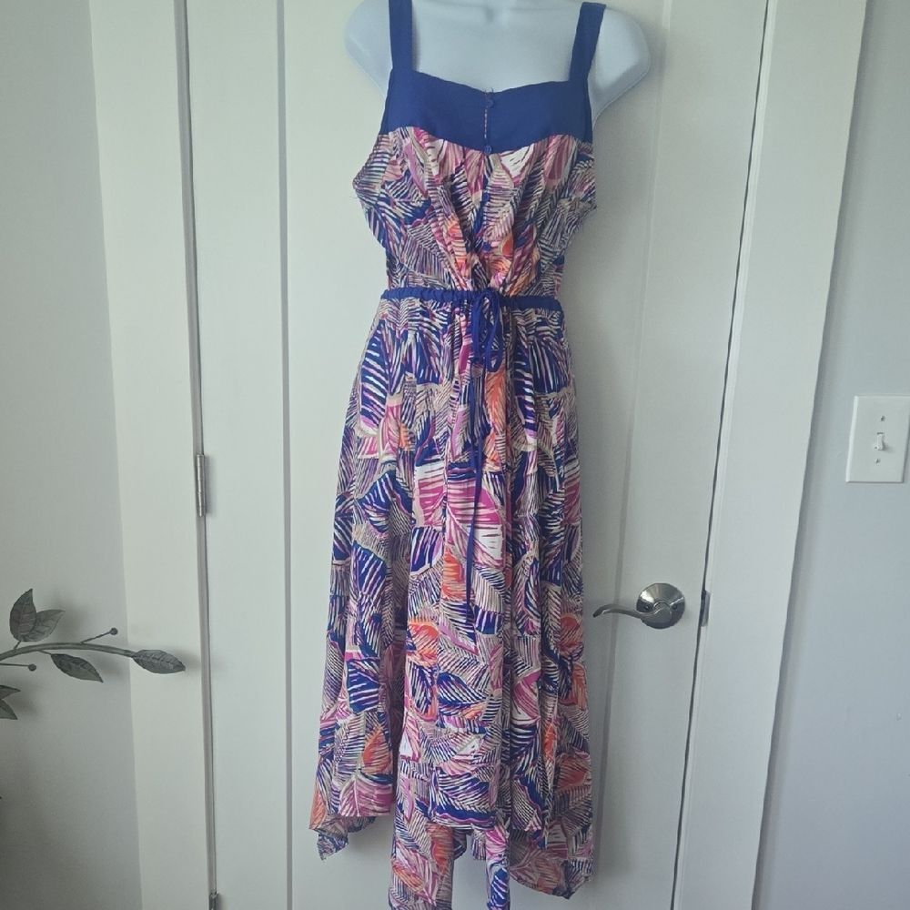 Cupio Pink and Blue Pleated Sundress Square Neck Cocktail
